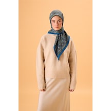 Silk Home Viskon Karışımlı Velora Eşarp Mavi-hardal Yeşil Desenli Tok Duruşlu 90x90 Çok Renkli