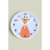 Sevimli Zürafa Çizimli Çocuk Odası Duvar Saati - 30cm - Önü Camlı Beyaz Kasa - Sessiz Mekanizma-jh0986 Beyaz