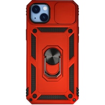 Apple iPhone Uyumlu 14 Plus - Kılıf Pars Lens Yüzüklü Silikon - Kırmızı