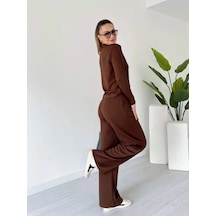 Defymoda Polo Yaka Alt Üst Kollu Modal Takım Kahve Pt Kahve