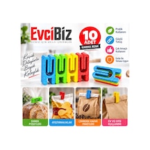 Evcibiz Poşet Paket Mandalı Klipsi 10'lu Karma Renk Pla Çevre Dostu Kese Ve Ambalaj Mandalı
