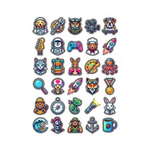 30 Adet Neon Pop Art Maceracı Karakter Sticker Seti - Laptop Defter Telefon Çok Renkli