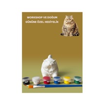 3d Tombul Kedi Figür Boyama Seti - Kendin Boya Hobi Ve Etkinlik Seti - Akrilik Boya + 2 Fırça