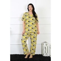 Akbeniz Kadın 5xl-6xl-7xl-8xl Büyük Beden Kısa Kol Pijama Takım 75007-sarı