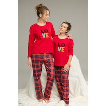 Siyah İnci Pamuklu Bisiklet Yaka Örme Pijama Takım25241124 Kırmızı