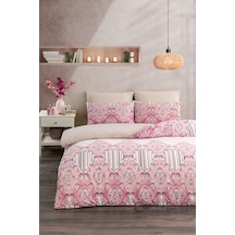 Tabea Home Soft Dreams Serisi Rose Çift Kişilik Pamuklu Desenli Nevresim Takımı Lastikli Çarşaflı Pudra