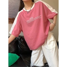 Leisure Future Parçalı Süprem T-shirt - Pembe Beyaz Oversize Bisiklet Yaka Kısa Kol Tişört Pembe