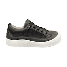 Kadın Sneaker Spor Ayakkabı Desenli Günlük Rahat Poli Taban 2 Cm Topuk Flet 35z Siyah