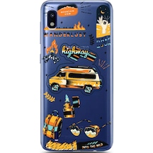 Samsung Uyumlu A10 Vintage Sticker Tasarımlı Süper Şeffaf Telefon Kılıfı Çok Renkli