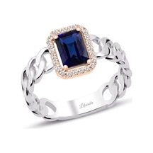 Halkalı Safir Baget Yüzük Rose Beyaz Altın Italyan Tasarım