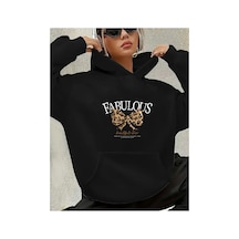 Herkesemoda Fabulous Baskı Detaylı İçi Polarlı Kapüşonlu Sweatshirt Siyah