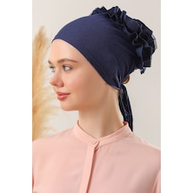 Melodi Scarf Kadın Tesettür Önü Dikişsiz Fırfırlı Penye Bone Lacivert