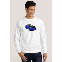 Subaru Impreza Stı Blue Baskılı Beyaz Erkek Örme Sweatshirt