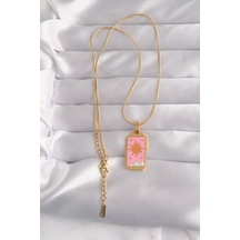 Forwhat Zarif Kadın İçin Golden Çelik Pembe Mineli Güneş Tarot Kolye Metalik