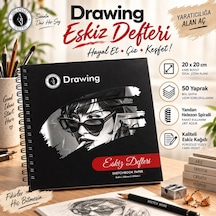 Dreamart Galery Eskiz Defteri 50 Yaprak Bej Kağıt Spiralli Sert Kapak Karakalem Çizim Defteri 20x20 Cm