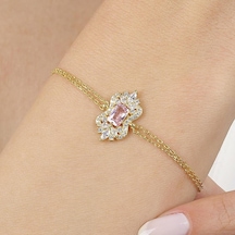 Mia Vento Pink Taşlı Işıltı Klasiği Gold Renk Vintage Gümüş Bileklik