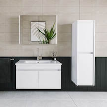 Banos Tm3 Lavabolu Beyaz 85 Cm Aynalı Banyo Dolabı Takımı Beyaz
