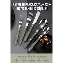 Kore Stili Retro 18/10 Paslanmaz Çelik 10 Parça Çatal Kaşık Bıçak Seti, Yeşil Karbon Saf Saplı 2 Kişilik Yemek Diğer