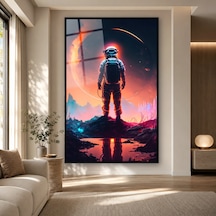 Kızıl Gezegende Duran Astronot Siyah Çerçeveli Cam Tablo