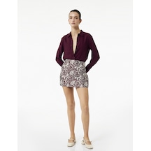 Koton Slim Fit Floral Desenli Mini Etek Bordo Desenli 6wak70073uw Bordo Desenli