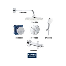 Grohtherm Smartkontrol Ankastre Banyo Bataryası Seti Oval Gagadan Yönlendiricili Oval Tepe Duşlu Krom