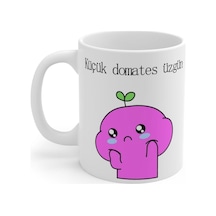 Küçük Renkli Pembe Domates Baskılı Kupa Bardak Beyaz