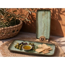 2 Li Büyük Dikdörtgen Tabak / Servis / Sunum / Meze Tabağı 34x16 Cm Bonna Madera Mint Moove Platter