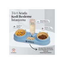 Mavi Kedi Köpek Mama Ve Su Kabı Seti Otomatik Su Hazneli Çift Mama Kabı 42x16,5 Cm