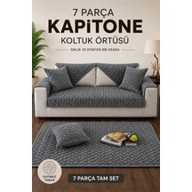 7 Parça Kaymaz Taban Kapitone Koltuk Örtüsü Takımı Çekyat Kanepe Seti Füme Füme