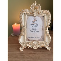 Barok Ayaklı Dekoratif Fotoğraf Çerçevesi Krem & Eskitme Altın 13x18 Cm