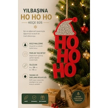 Ho Ho Ho Yılbaşı Kapı & Ağaç Süsü Kırmızı Keçe, Gümüş Taşlı Kırmızı