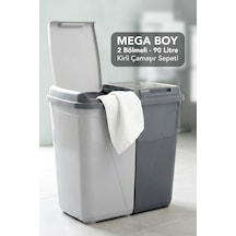 90 Lt İki Bölmeli Kirli Çamaşır Sepeti - Mega Duo Banyo Çamaşır Sepeti Renkliler & Beyazlar Antrasit Antrasit