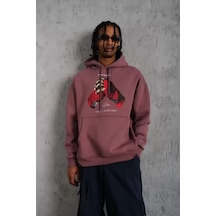 Erkek Eldiven Baskılı Kapüşonlu Sweat - Gül Kurusu renkli