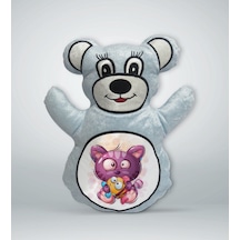 Bk Gift Sevimli Sevimli Kedi Tasarımlı Mavi Ayıcık Yastık-5