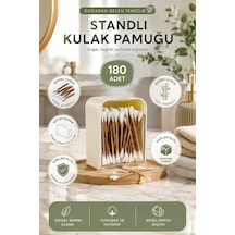 Porsima 3135 Doğal Ahşap Bambu Saplı Standlı Kulak Temizleme Çubuğu Seti- 180 Adet Renkli
