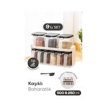Vienev 9'lu Beyaz Standlı Kaşıklı Etiketli Kendinden Yapışkanlı Baharatlık Seti Beyaz Beyaz
