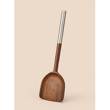 Çelik Saplı Servis Takımı - Akasya Servis Spatula Servis Seti 31 Cm Kahverengi