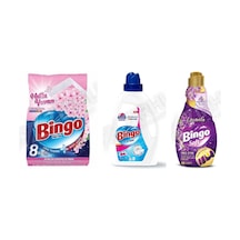 Bingo Tüm Renkler Toz Det. 8 Kg + Amber Sıvı Det. 1755 Ml + Soft Yumuşatıcı 1440 Ml 3'lü Set Diğer