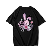 Brz Collection Unisex Oversize Cartoon Rabbit T-shirt-siyah