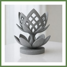 Bezos 3d Baskı Lotus Çiçeği Mumluk - Dekoratif Tealight Mumluk-gri Hb006