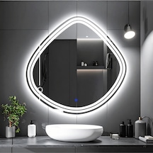 Nomari Beyaz Led'li Lazer Kumlamalı Lavabo & Banyo Aynası Dokunmatik Sensörlü 70 X 70