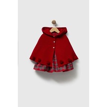 Ministok Luna Pelerinli Ekose Desenli Kız Bebek Elbise Kırmızı