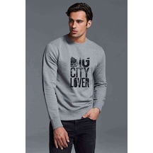 Big City Lover Baskılı Gri Erkek Örme Sweatshirt (530945738)