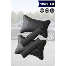 Volvo S49 Uyumlu Deri Yastık Lüks Siyah Deri Kemer Koruyucu Set