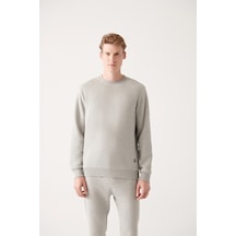 Avva Bisiklet Yaka İçi Polarlı 3 İplik Pamuklu Standart Fit Normal Kesim Unisex Sweatshirt Gri E001017 Gri