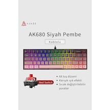 Ak680 Kırmızı Switch Hot-swap Kablolu Mekanik Oyuncu Gaming Klavye - Pembe