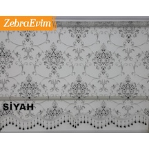 3Renk Çift Mekanizma Damask Siyah-Krem-Kahve Tül Stor Zebra Perde