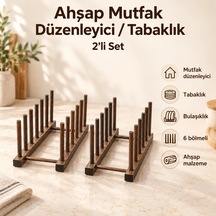 6 Bölmeli Ahşap Düzenleyici, Tabaklık / 2'li Set Çok Renkli