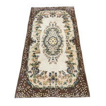 El Dokuma Retro Vintage Halı 117x215 Yün Eskitme Sıfır Halı Kahverengi