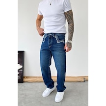Mavi Premium Nakış Detaylı Baggy Pantolon